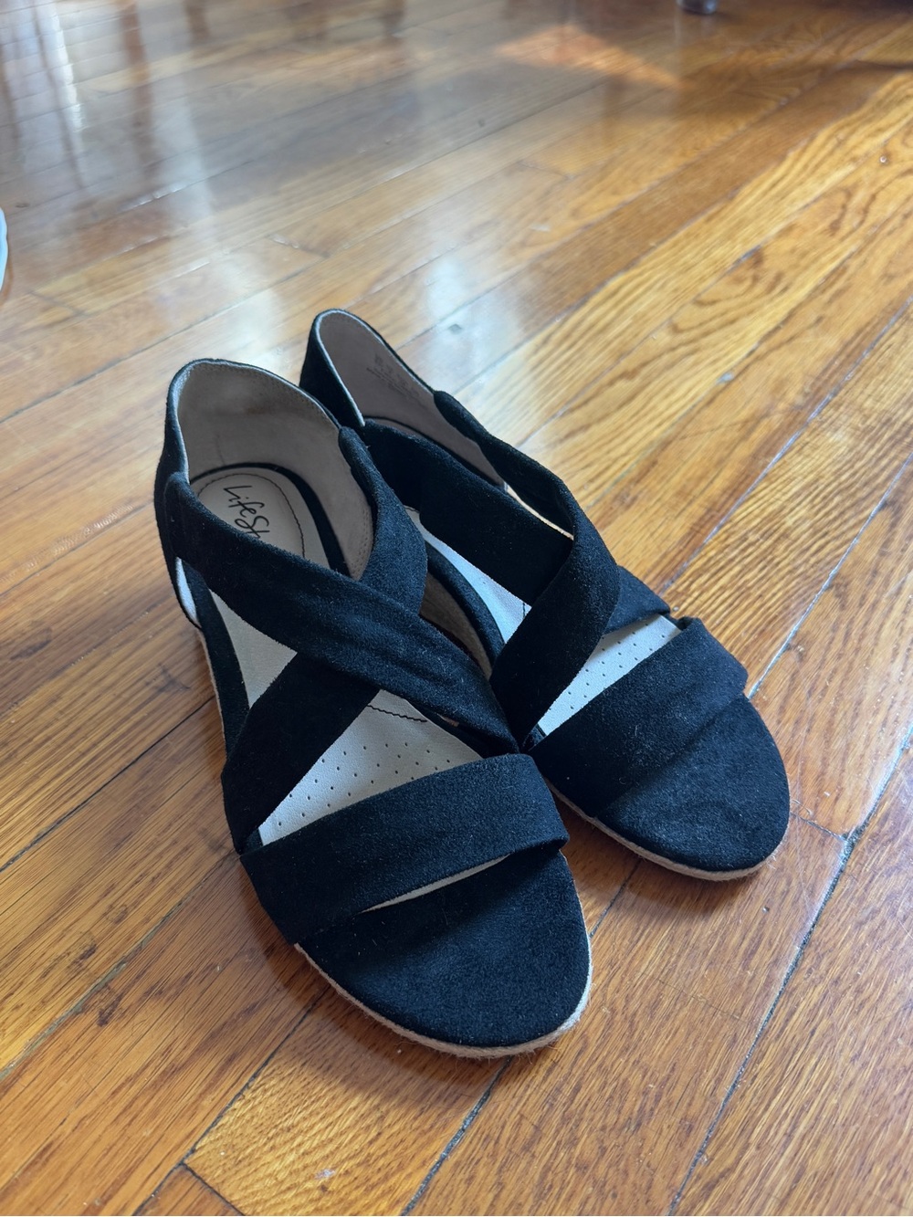 Life Stride Black Crisscross Wedge Sandals